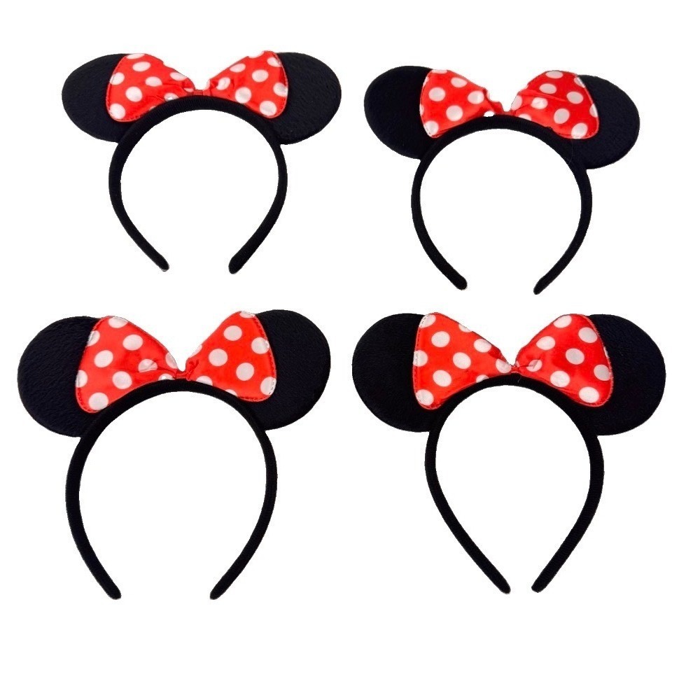 Lot of 4 Minnie Mouse Ear Headband Kids OS Red Polka Dot Bow Costume Accessory